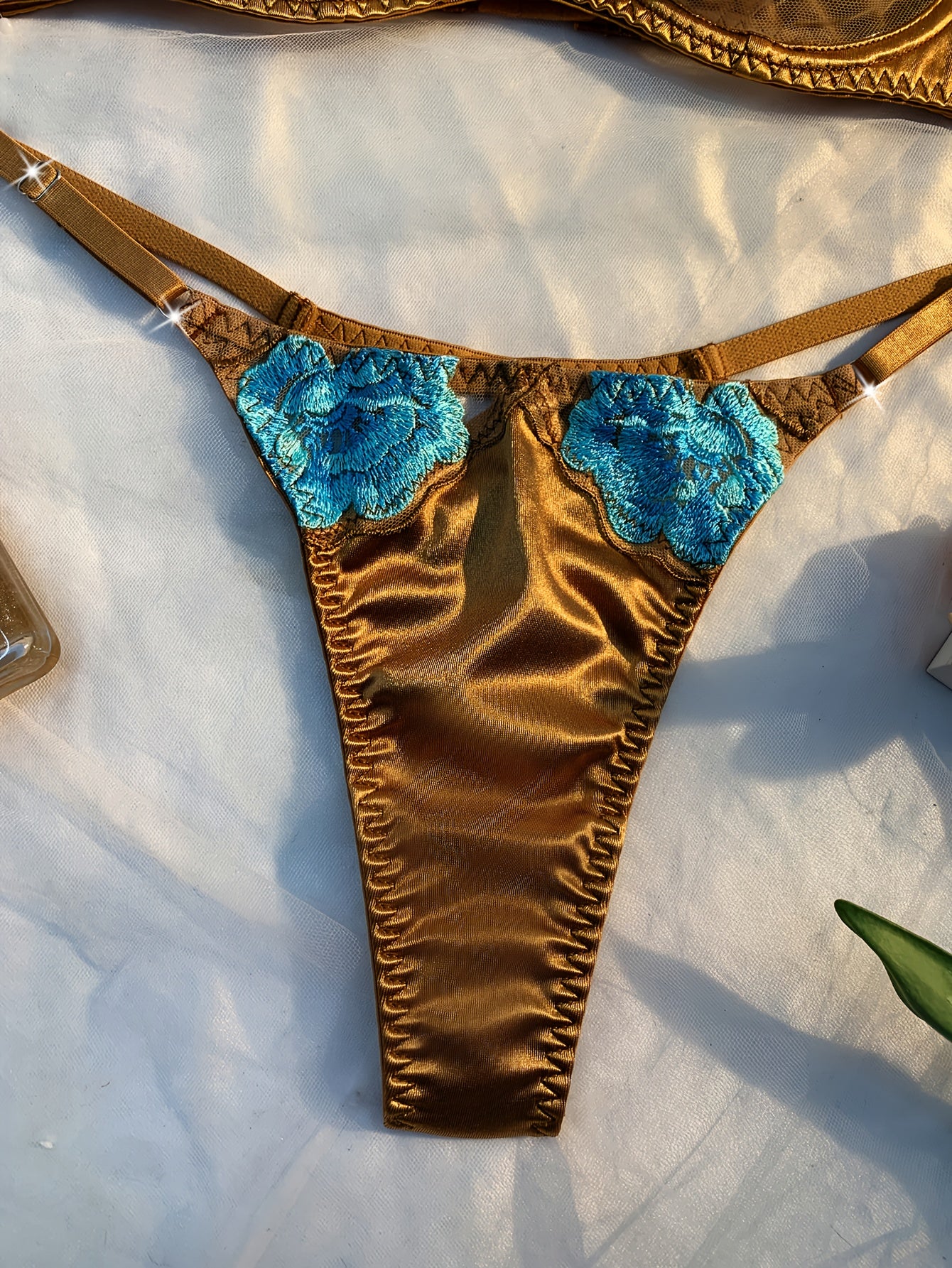Golden Hour Temptation – Satin & Embroidered Mesh Lingerie Set.