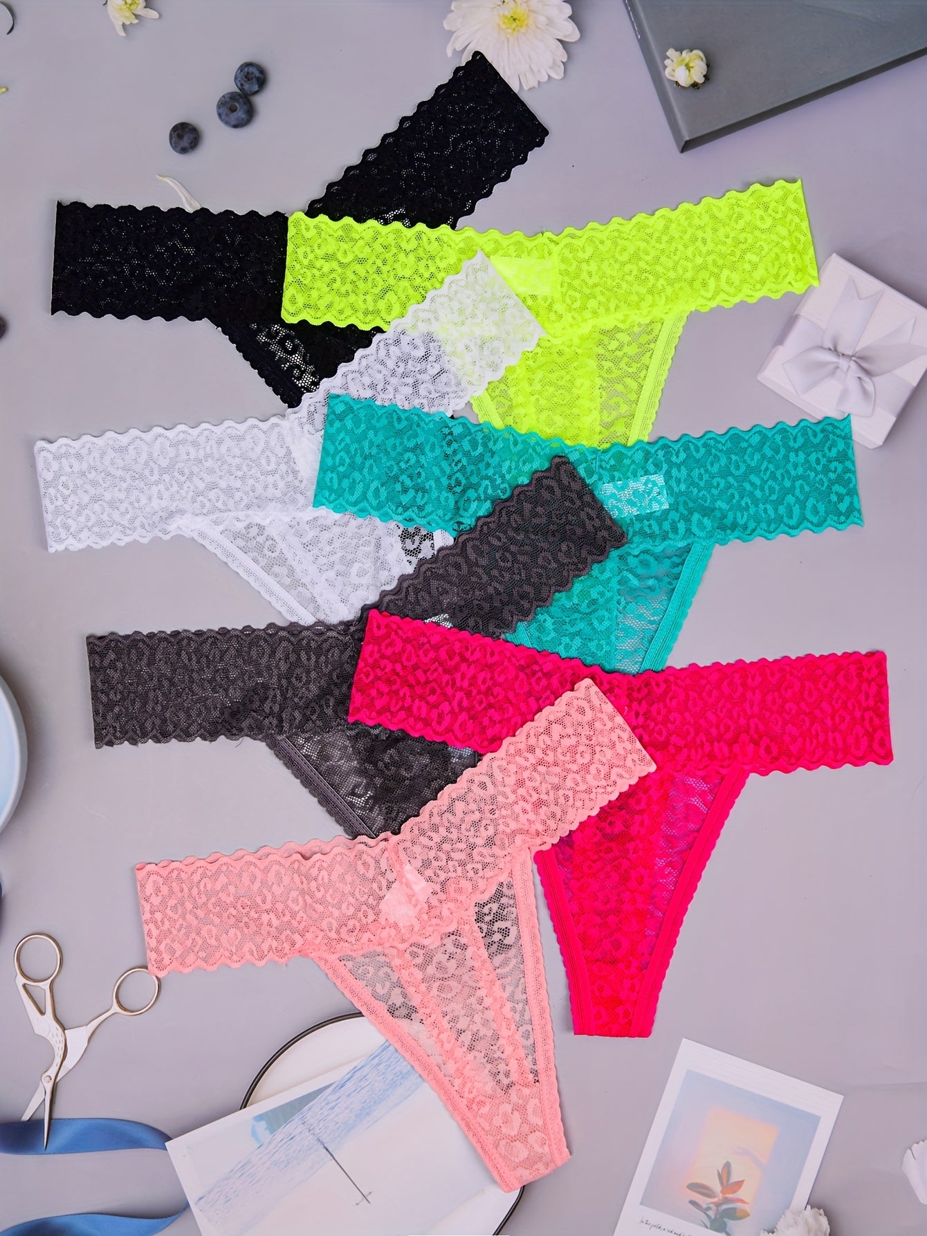 Elegant Leopard Print Lace Thongs Seven Pack For Comfort