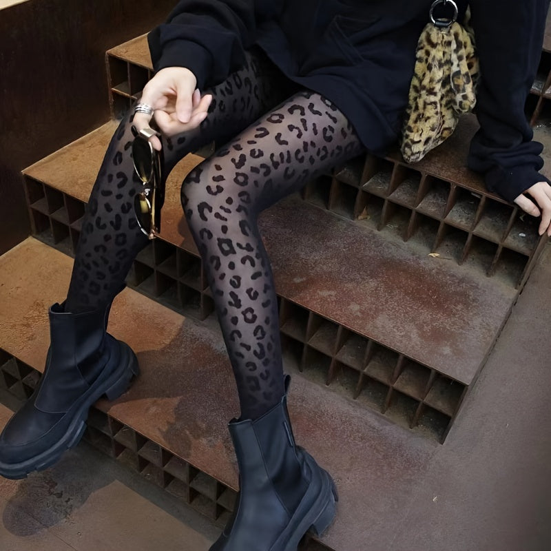Wild Whispers – Leopard Print Semi-Sheer Pantyhose